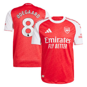 Arsenal adidas Home Authentic Shirt 2025-26 with Ødegaard 8 printing