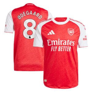 Arsenal adidas Home Authentic Shirt 2025-26 with Ødegaard 8 printing