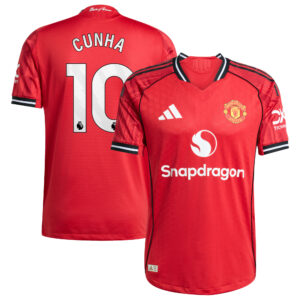 Manchester United adidas Home Authentic Shirt 2025-26 with Cunha 10 printing