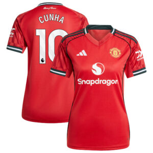 Manchester United adidas Home Shirt 2025-26 - Womens with Cunha 10 printing
