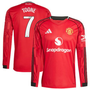 Manchester United adidas WSL Home Shirt 2025-26 - Long Sleeve with Toone 7 printing
