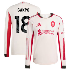 Liverpool adidas Away Authentic Shirt 2025-26 - Long Sleeve with Gakpo 18 printing