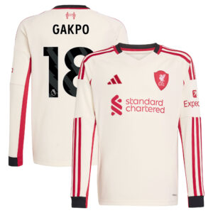 Liverpool adidas Away Shirt 2025-26 - Kids - Long Sleeve with Gakpo 18 printing