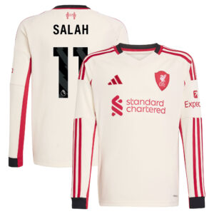 Liverpool adidas Away Shirt 2025-26 - Kids - Long Sleeve with Salah 11 printing