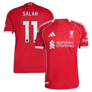 Liverpool adidas Home Authentic Shirt 2025-26 with Salah 11 printing