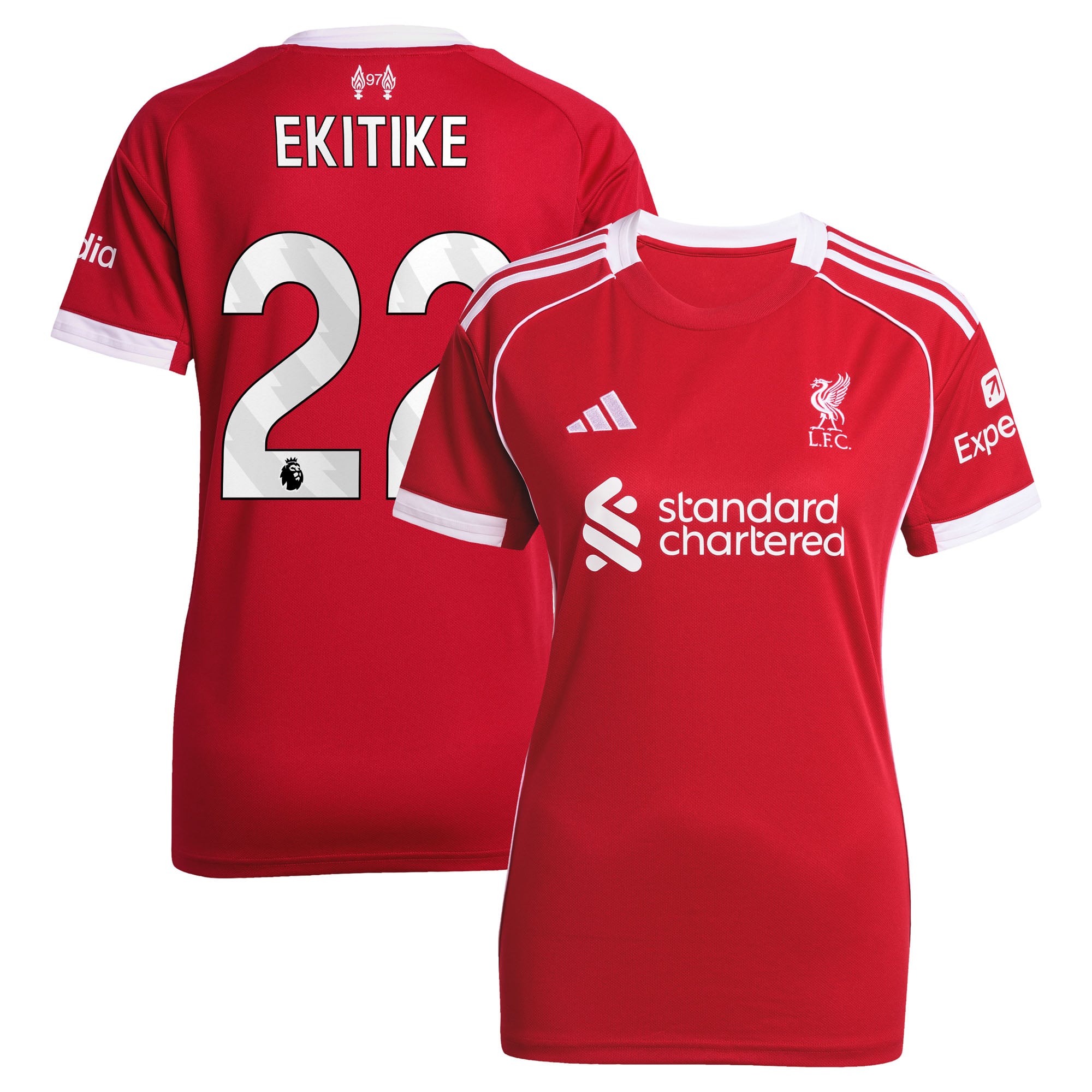 Liverpool adidas Home Shirt 2025-26 - Womens with Ekitike 22 printing