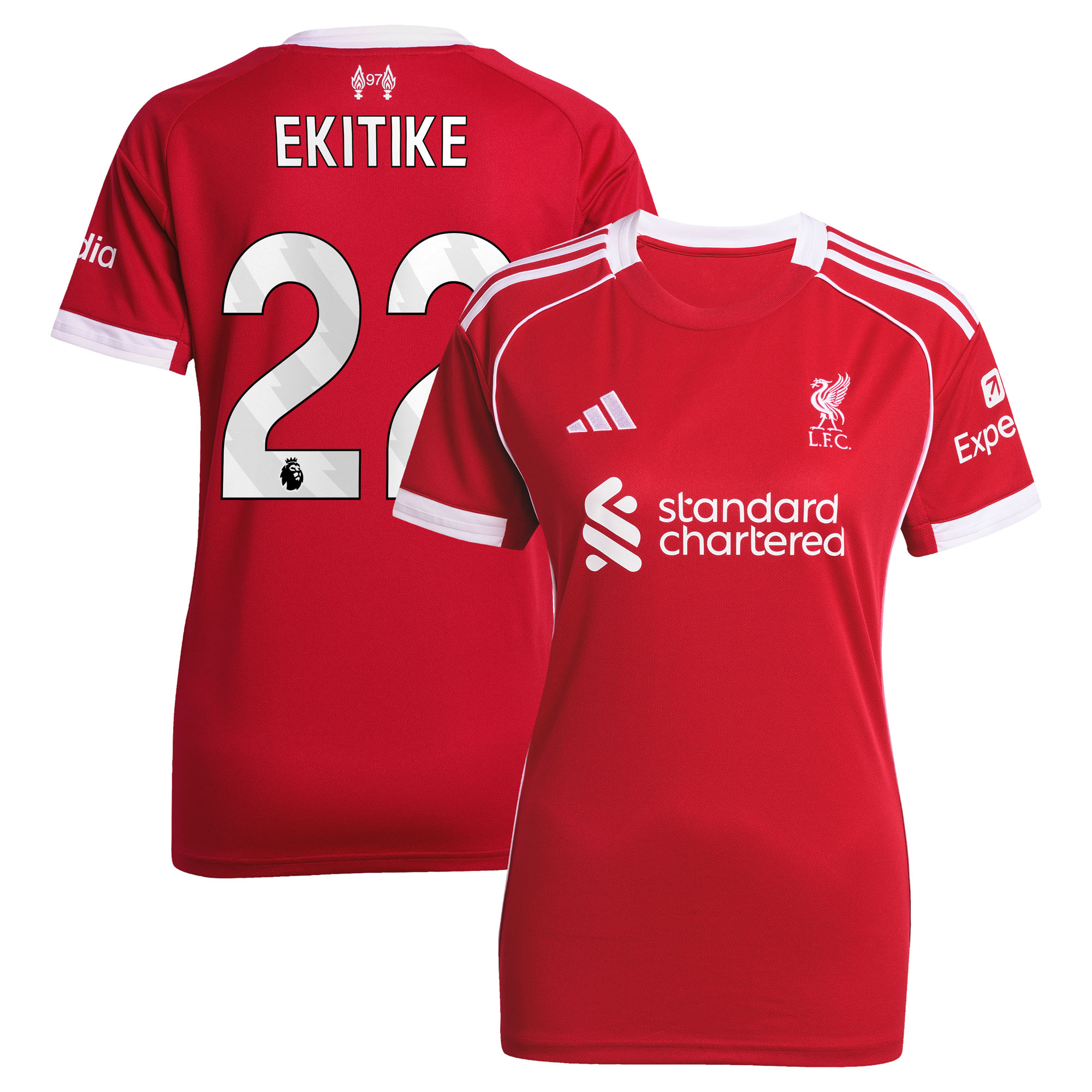 Liverpool adidas Home Shirt 2025-26 - Womens with Ekitike 22 printing