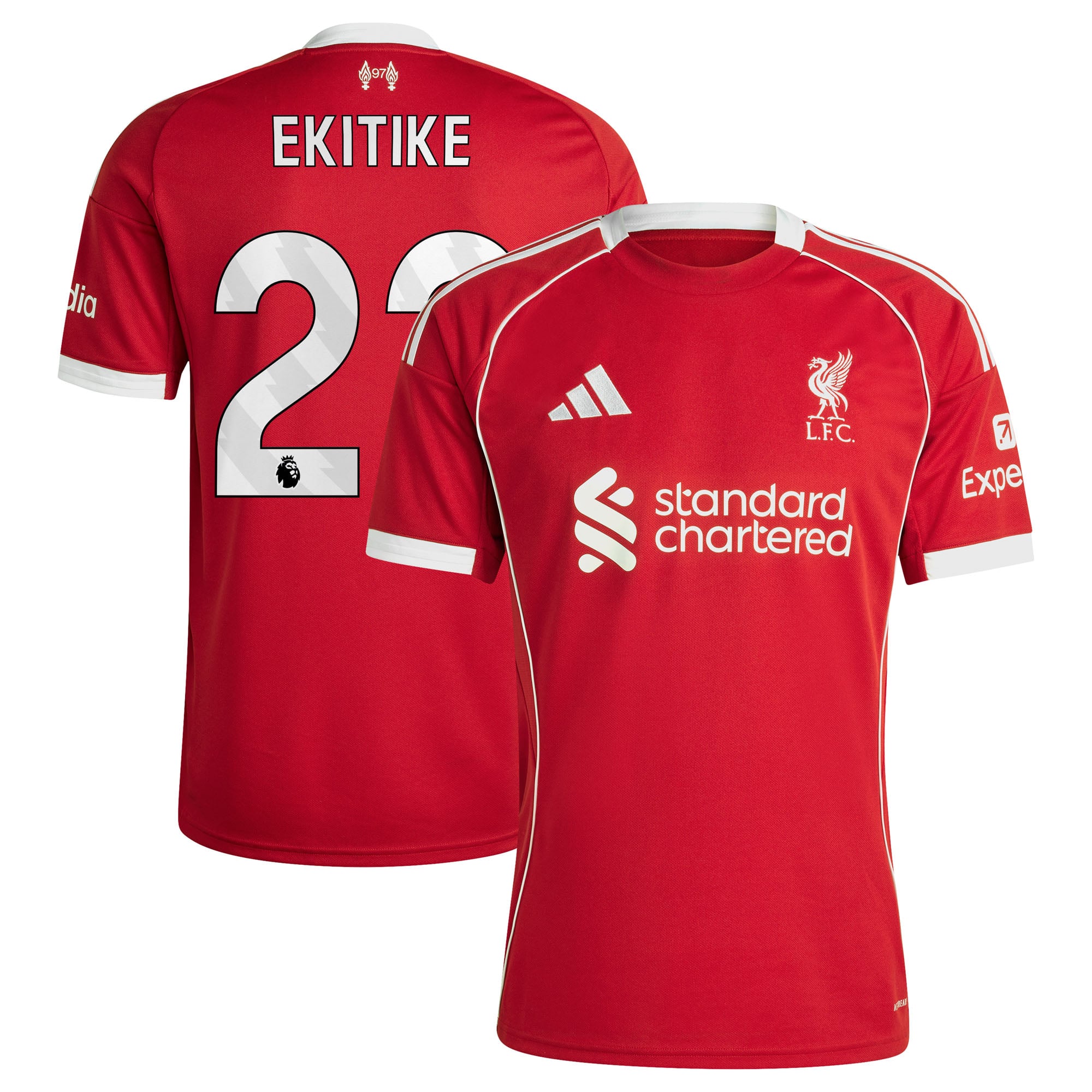Liverpool adidas Home Shirt 2025-26 with Ekitike 22 printing