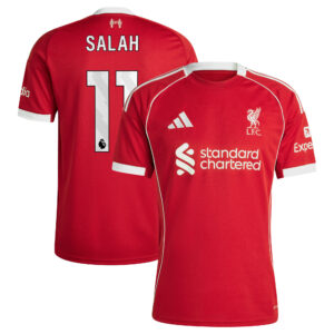 Liverpool adidas Home Shirt 2025-26 with Salah 11 printing