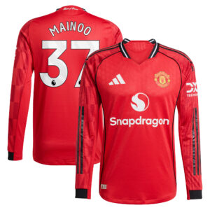 Manchester United adidas Home Authentic Shirt 2025-26 - Long sleeve with Mainoo 37 printing