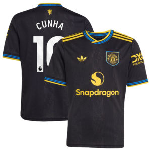 Manchester United adidas Third Shirt 2025-26 - Kids with Cunha 10 printing