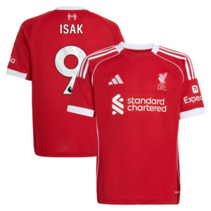 Liverpool adidas Home Shirt 2025-26 - Kids with Isak 9 printing