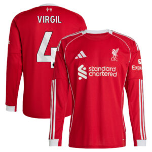Liverpool adidas Home Shirt 2025-26 - Long sleeve with Virgil 4 printing