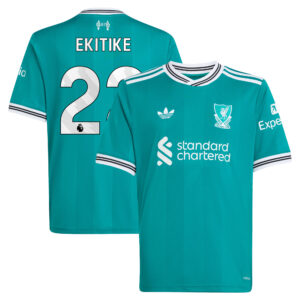 Liverpool adidas Third Shirt 2025-26 - Kids with Ekitike 22 printing
