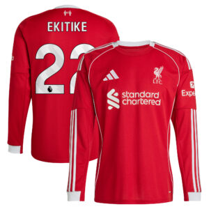 Liverpool adidas Home Shirt 2025-26 - Long sleeve with Ekitike 22 printing