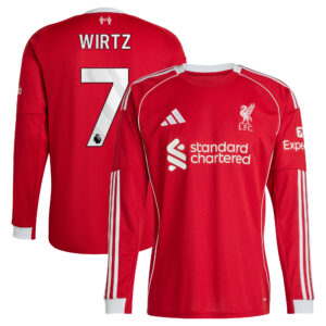 Liverpool adidas Home Shirt 2025-26 - Long sleeve with Wirtz 7 printing