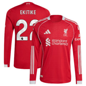 Liverpool adidas Home Authentic Shirt 2025-26 - Long sleeve with Ekitike 22 printing