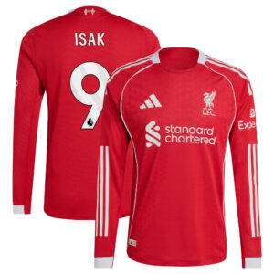 Liverpool adidas Home Authentic Shirt 2025-26 - Long sleeve with Isak 9 printing
