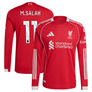 Liverpool adidas Home Authentic Shirt 2025-26 - Long sleeve with M.Salah 11 printing