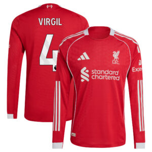 Liverpool adidas Home Authentic Shirt 2025-26 - Long sleeve with Virgil 4 printing