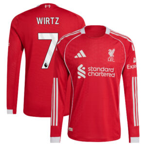 Liverpool adidas Home Authentic Shirt 2025-26 - Long sleeve with Wirtz 7 printing