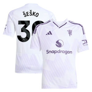 Manchester United adidas Away Shirt 2025-26 - Kids with Šeško 30 printing