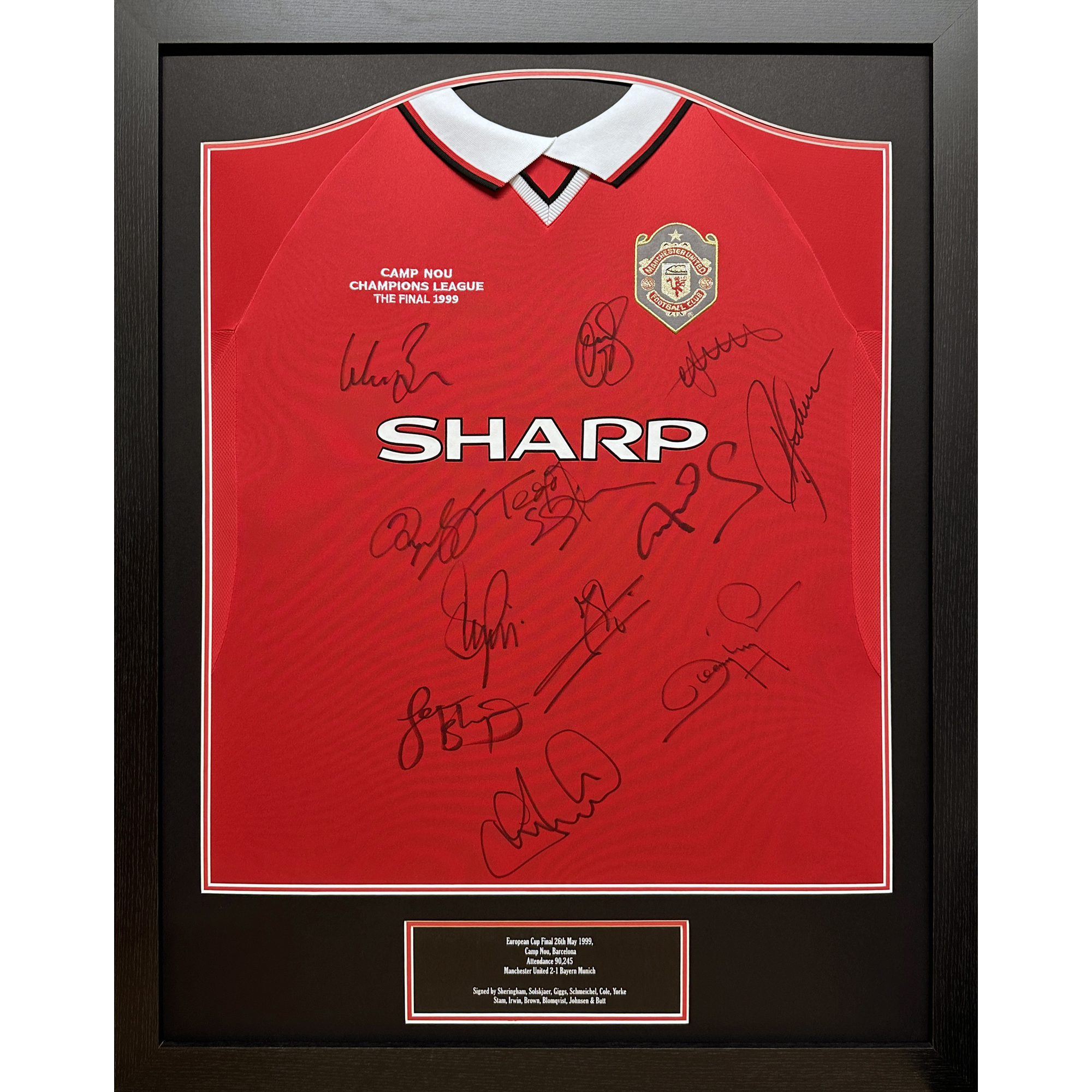 Manchester United 1999 Champions League Final Shirt Signed By 12 Framed