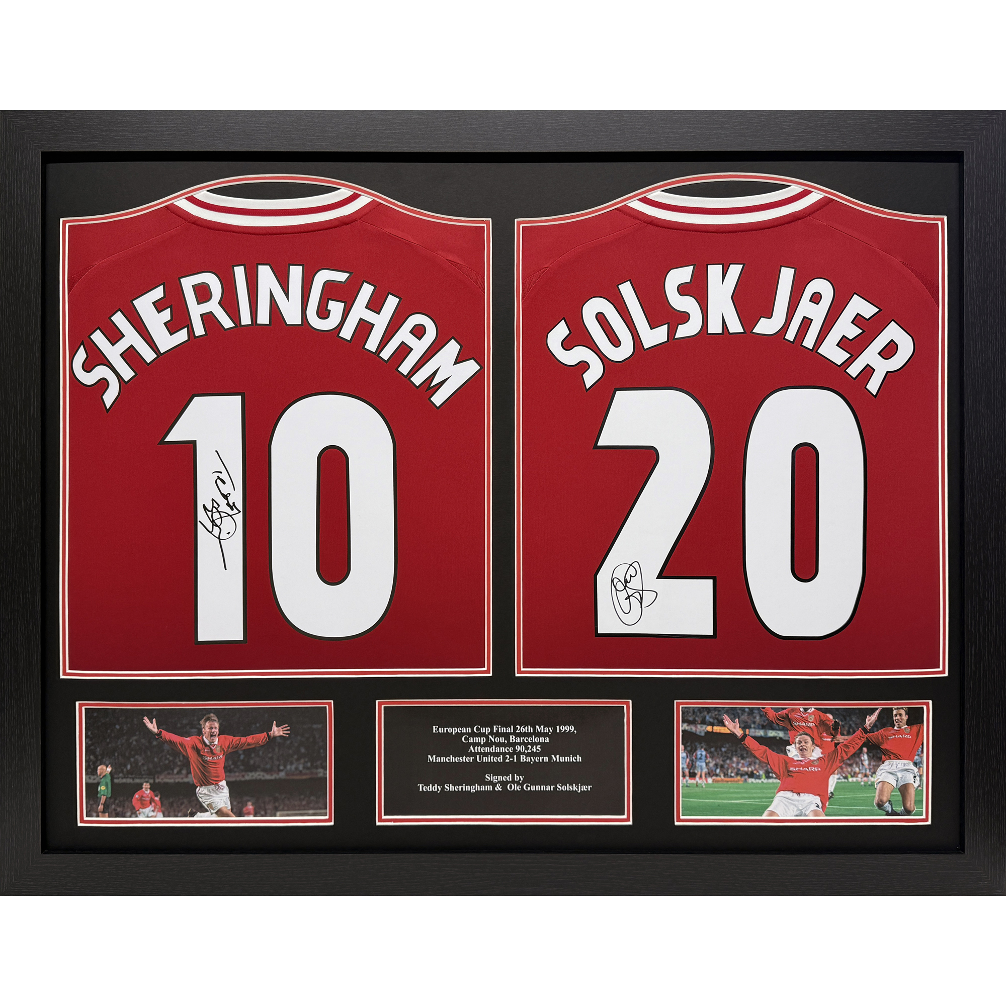 Manchester United Solskjaer & Sheringham Framed Double Signed Shirt Display Framed