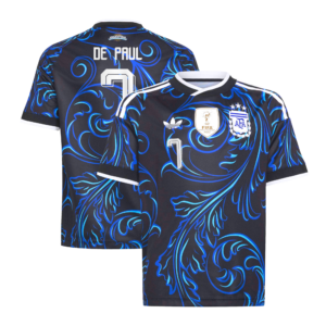 Argentina adidas Away Shirt 2026 - Kids with De Paul 7 printing