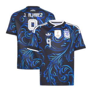 Argentina adidas Away Shirt 2026 - Kids with J. Alvarez 9 printing