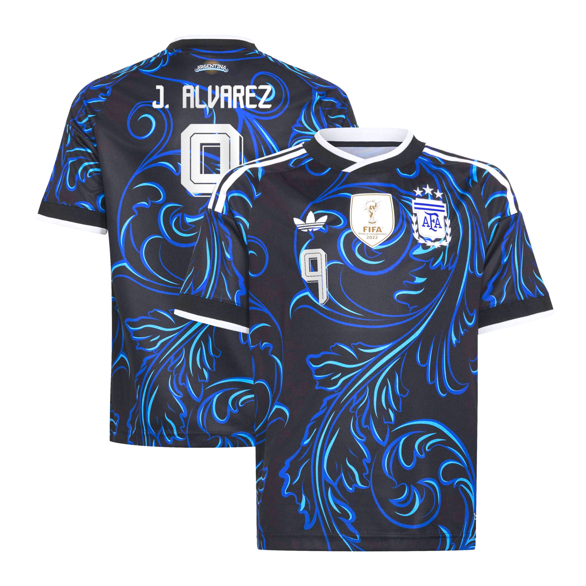 Argentina adidas Away Shirt 2026 - Kids with J. Alvarez 9 printing