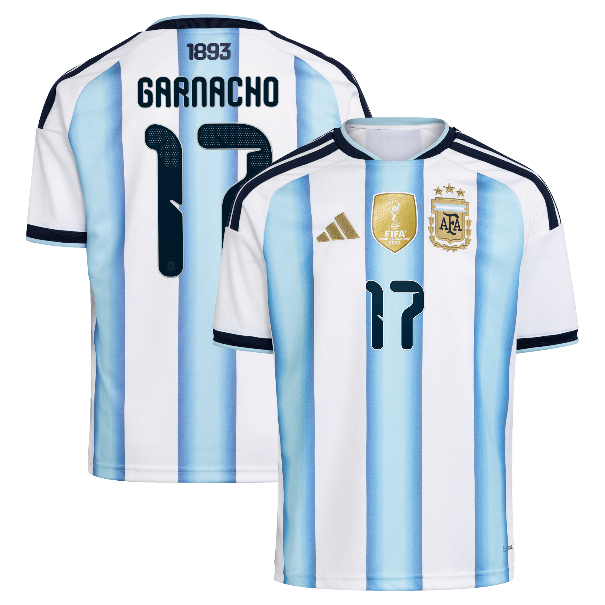 Argentina adidas Home Shirt 2026 - Kids with Garnacho 17 printing