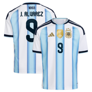 Argentina adidas Home Shirt 2026 - Kids with J. Alvarez 9 printing