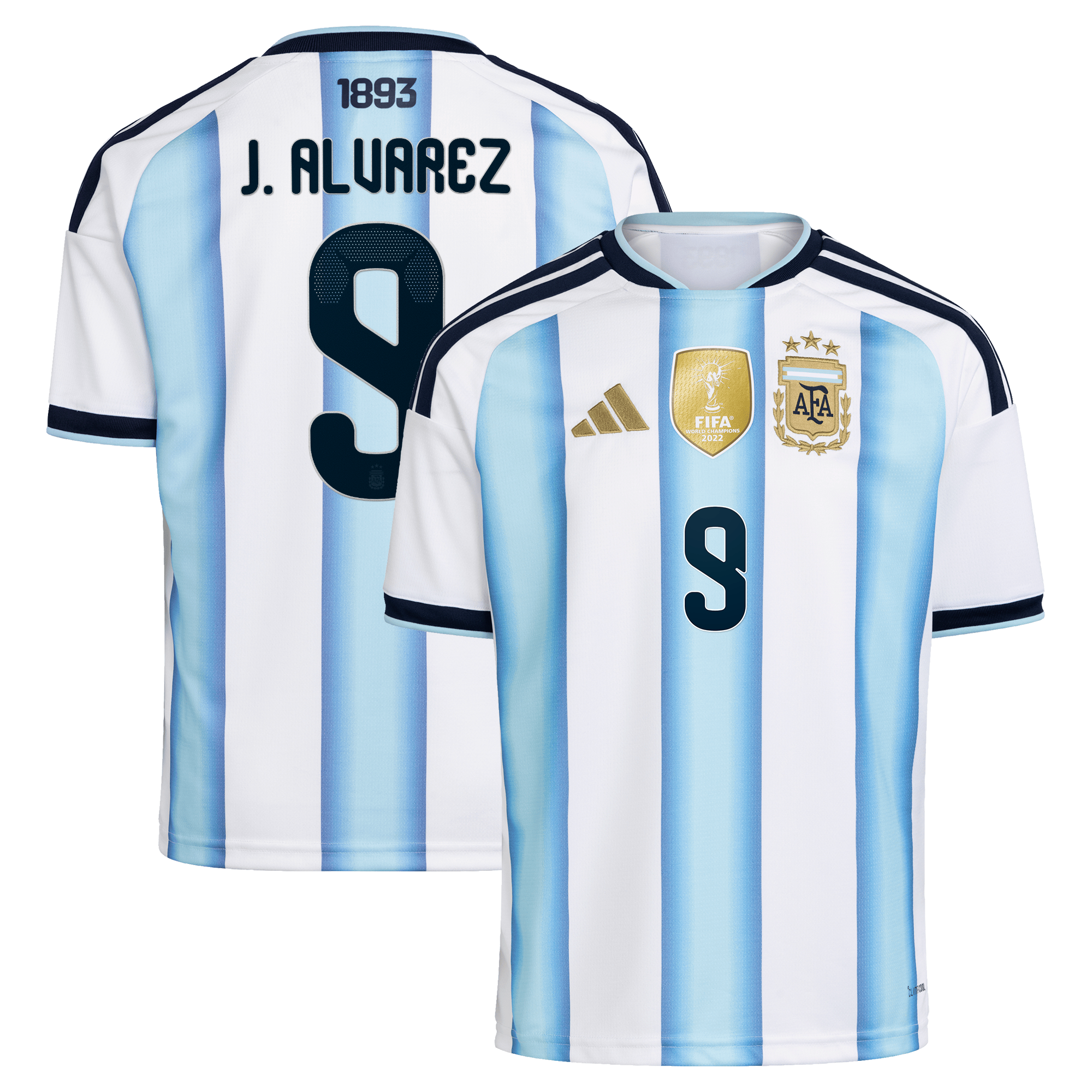 Argentina adidas Home Shirt 2026 - Kids with J. Alvarez 9 printing