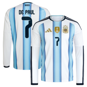 Argentina adidas Home Shirt 2026 -Long sleeve with De Paul 7 printing