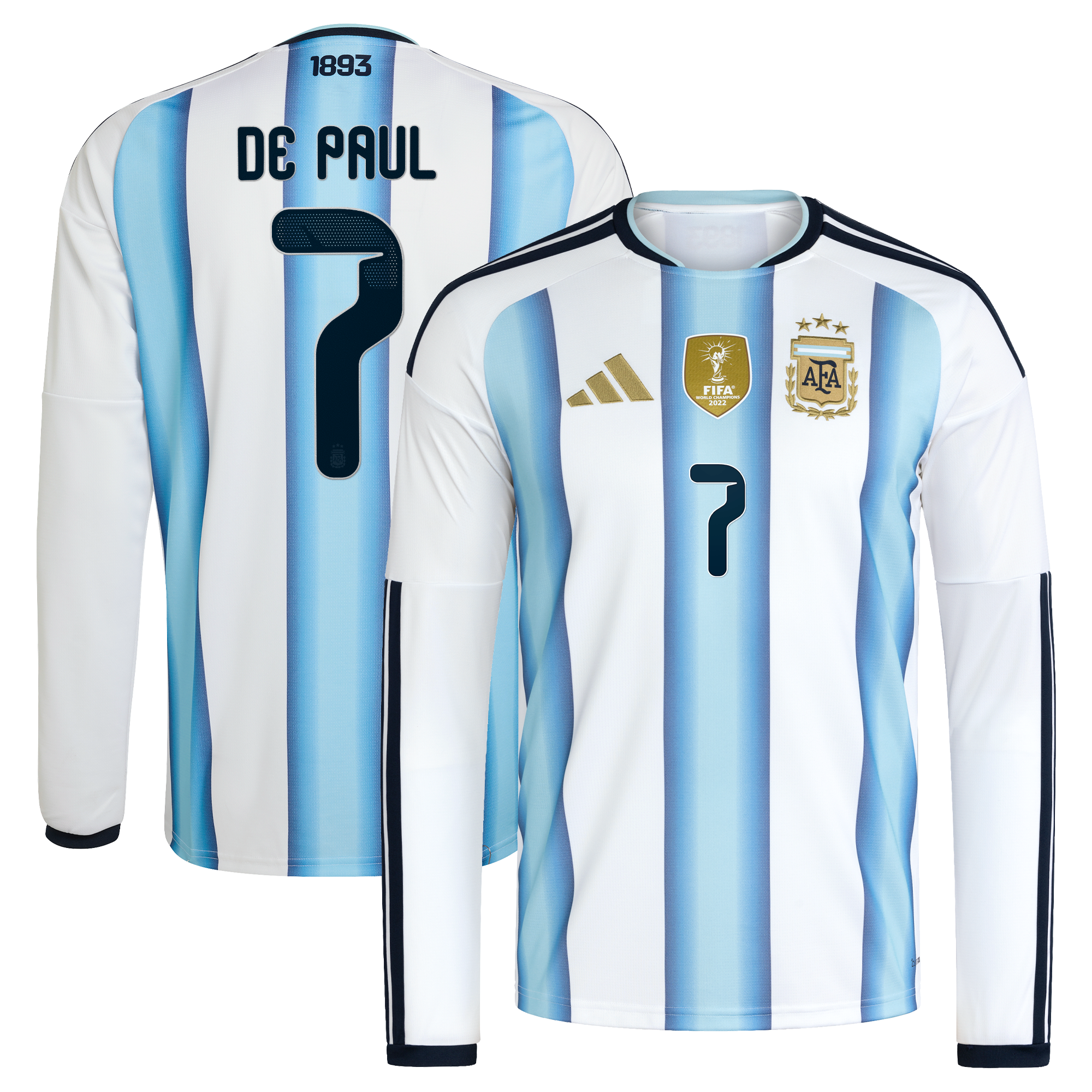 Argentina adidas Home Shirt 2026 -Long sleeve with De Paul 7 printing