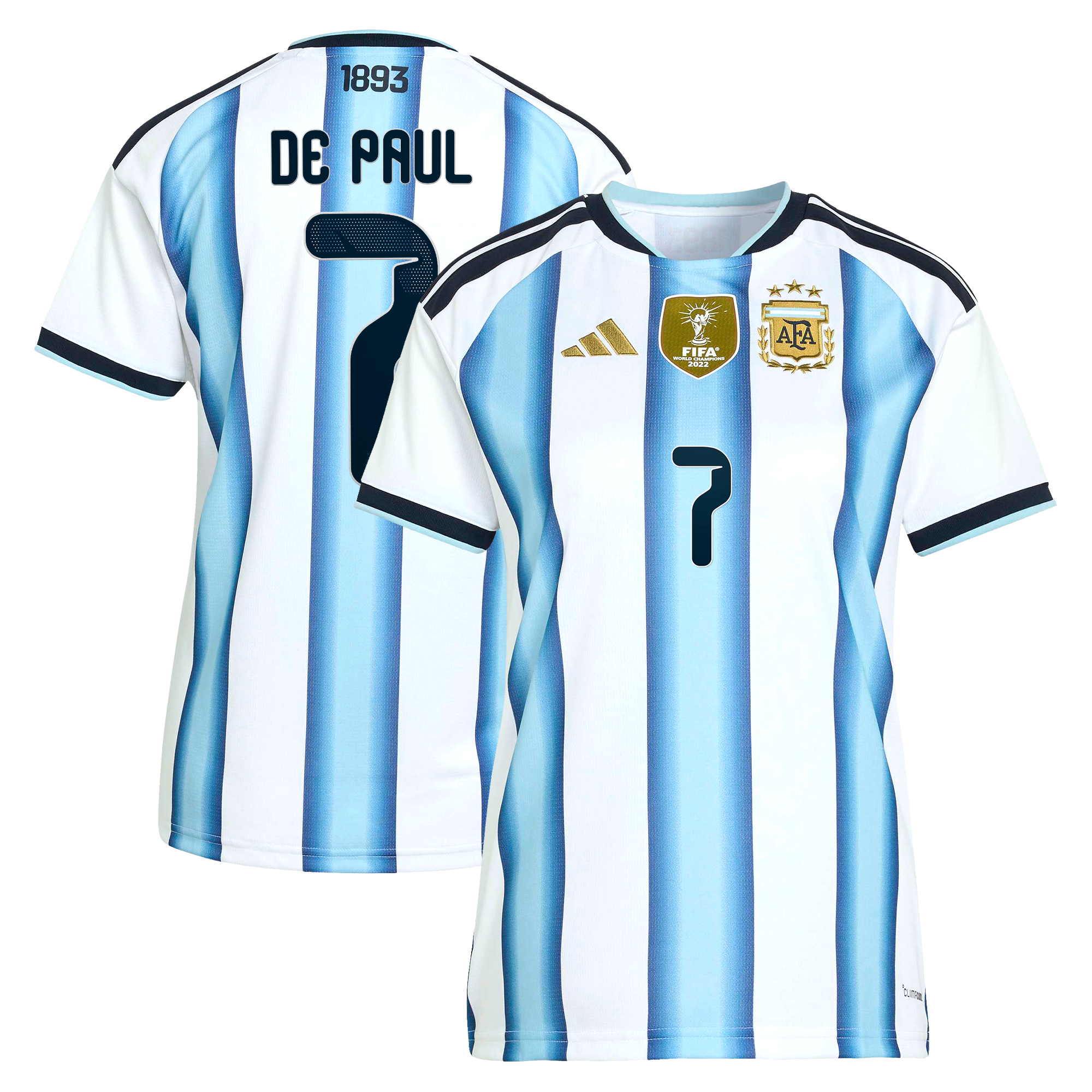 Argentina adidas Home Shirt 2026 - Womens with De Paul 7 printing