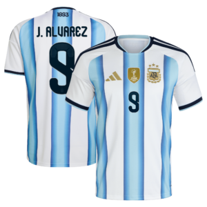 Argentina adidas Home Shirt 2026 with J. Alvarez 9 printing