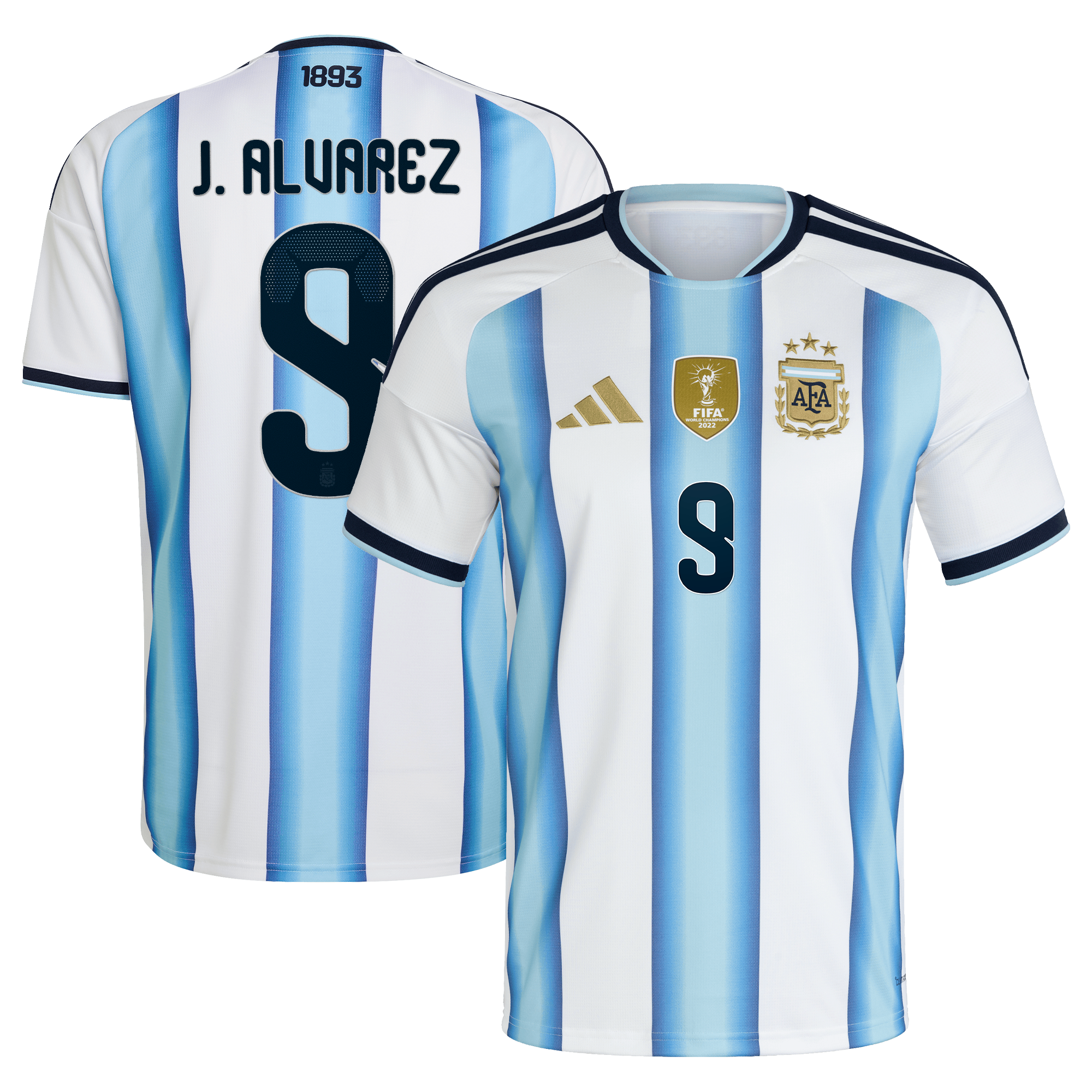 Argentina adidas Home Shirt 2026 with J. Alvarez 9 printing