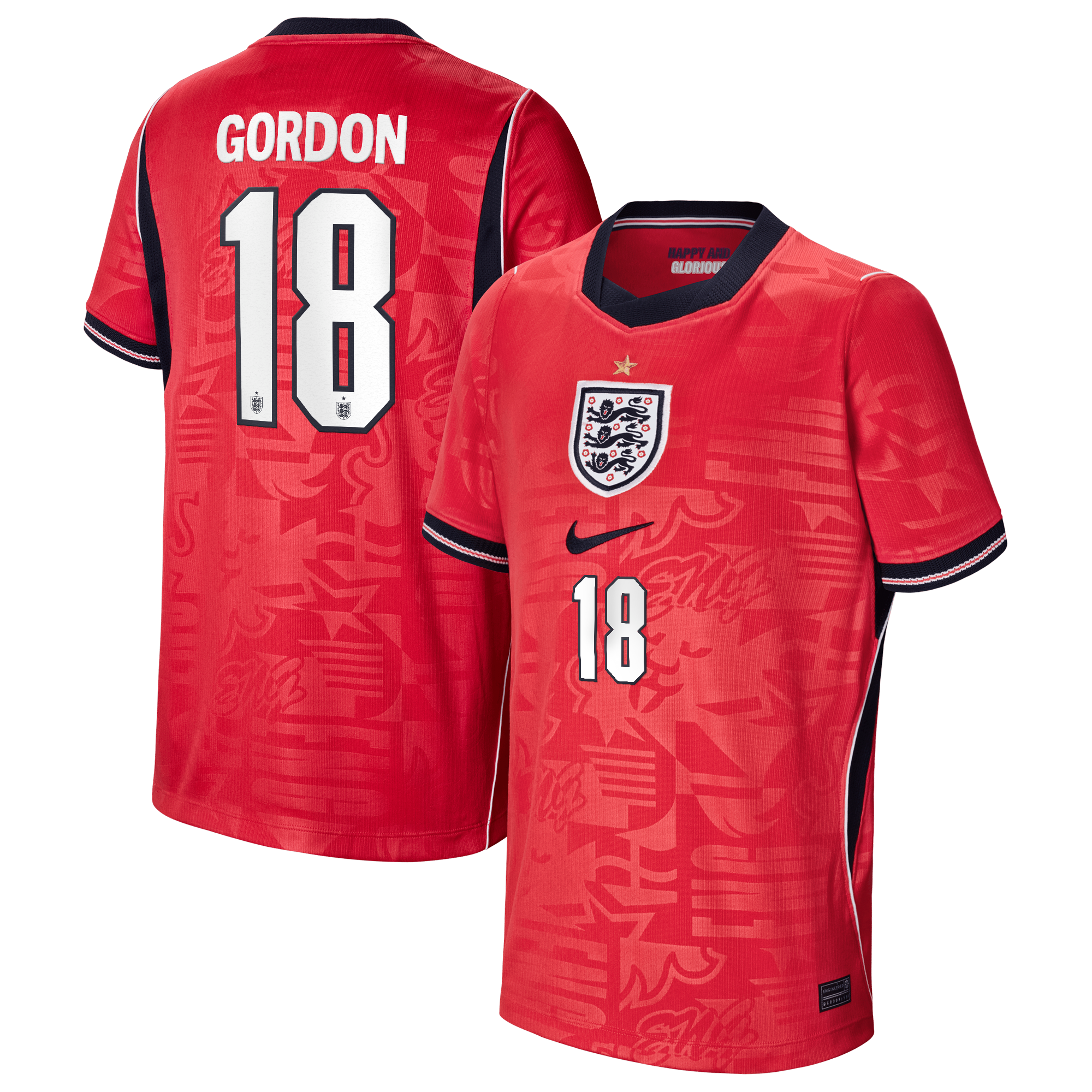 England Nike Away Stadium Shirt 2026 - Kids with Gordon 18 printing
