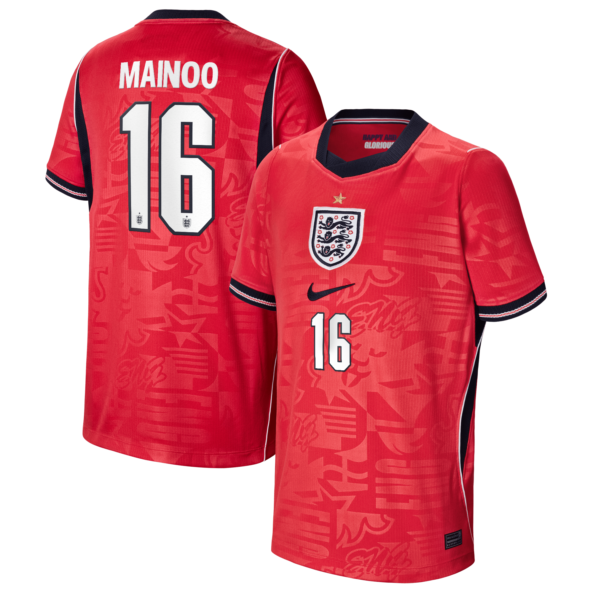 England Nike Away Stadium Shirt 2026 - Kids with Mainoo 16 printing
