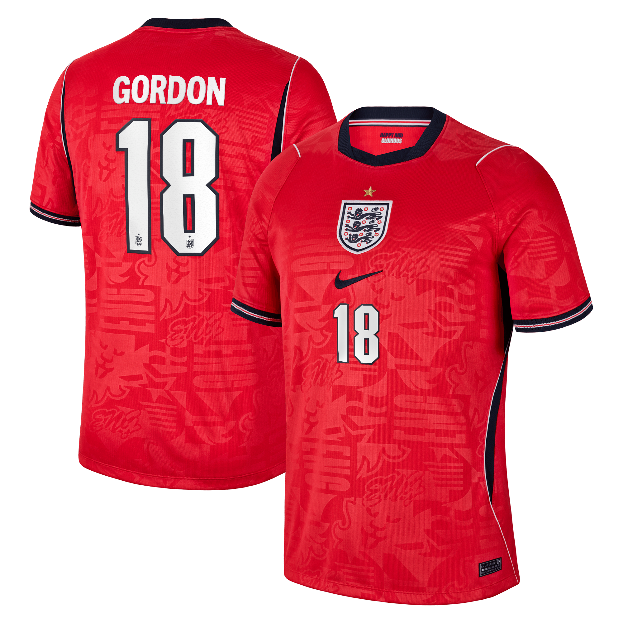 England Nike Away Stadium Shirt 2026 with Gordon 18 printing