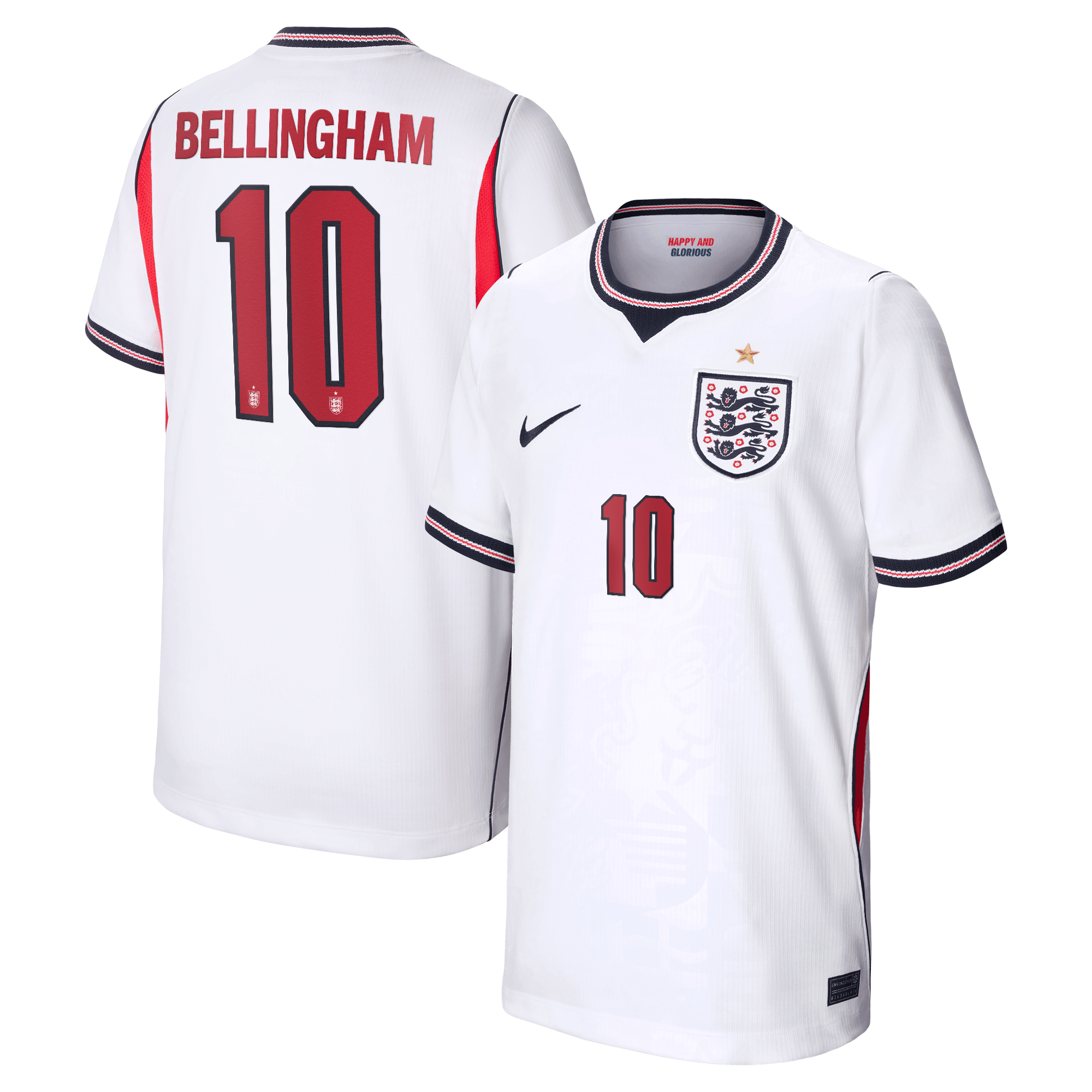 England Nike Home Stadium Shirt 2026 - Kids with Bellingham 10 printing