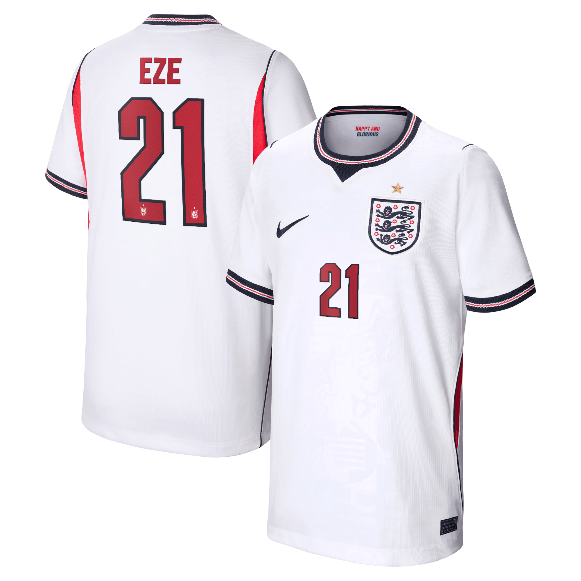 England Nike Home Stadium Shirt 2026 - Kids with Eze 21 printing