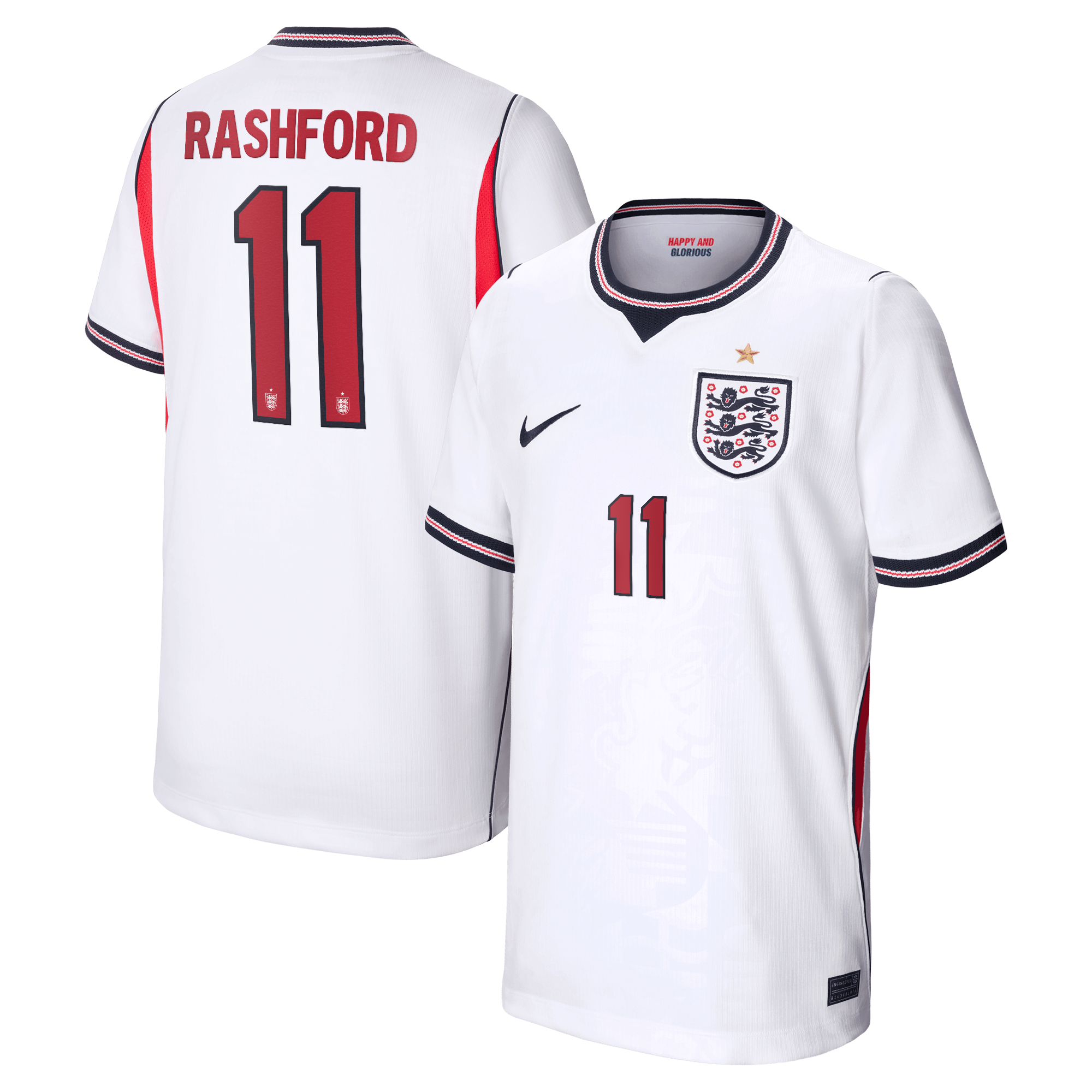 England Nike Home Stadium Shirt 2026 - Kids with Rashford 11 printing