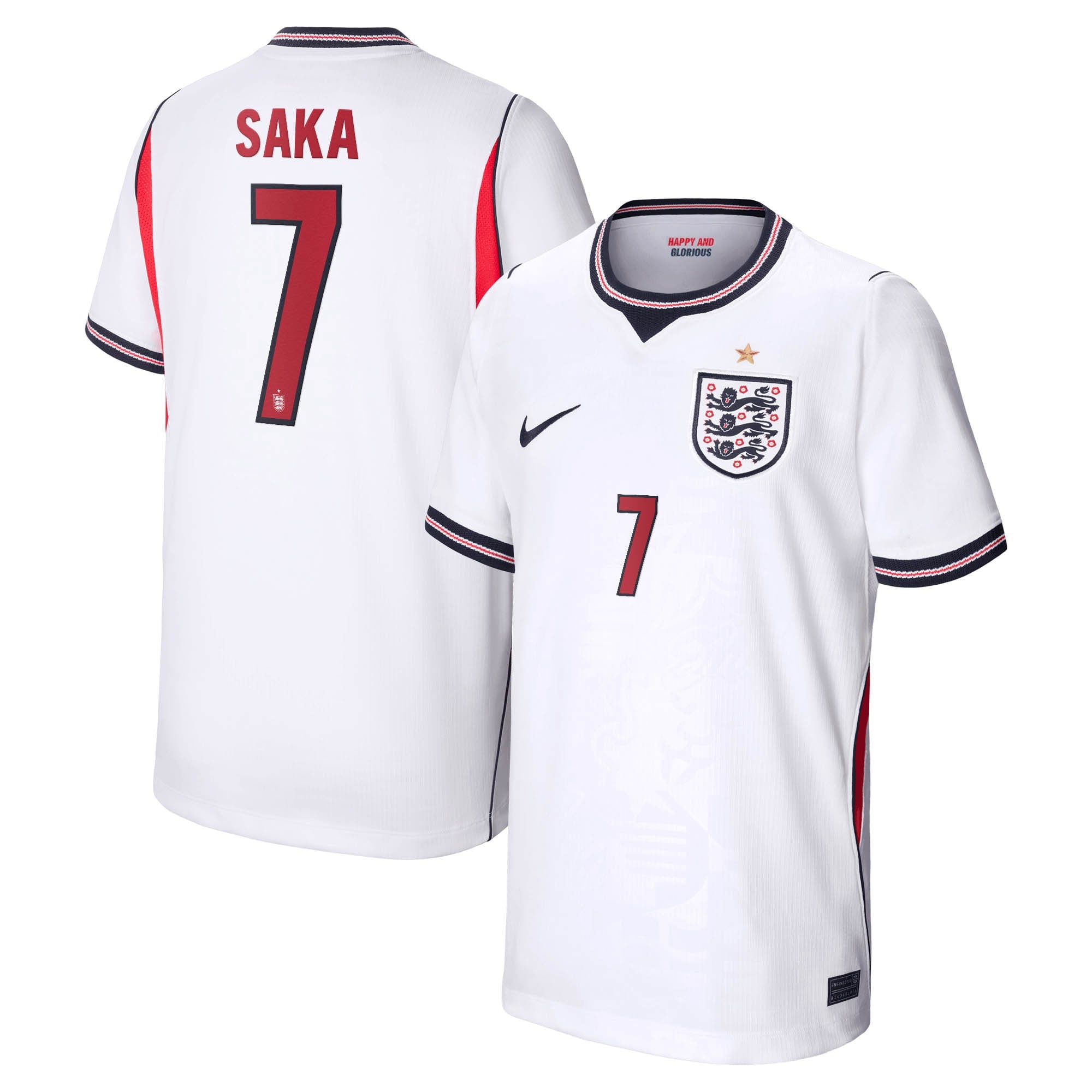 England Nike Home Stadium Shirt 2026 - Kids with Saka 7 printing