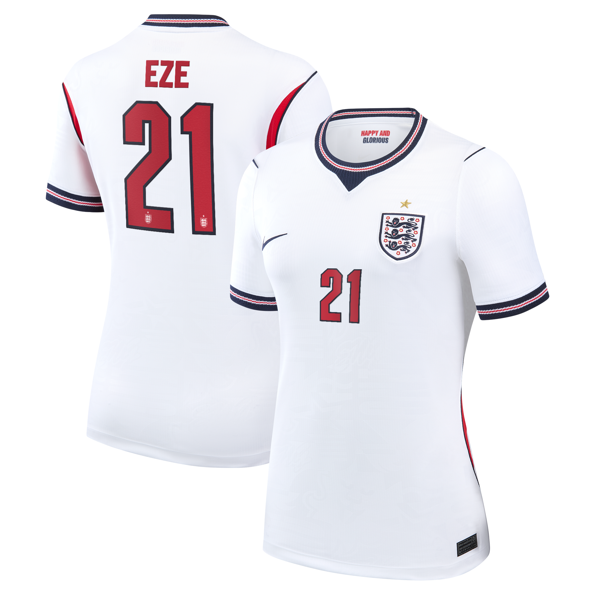 England Nike Home Stadium Shirt 2026 - Womens with Eze 21 printing