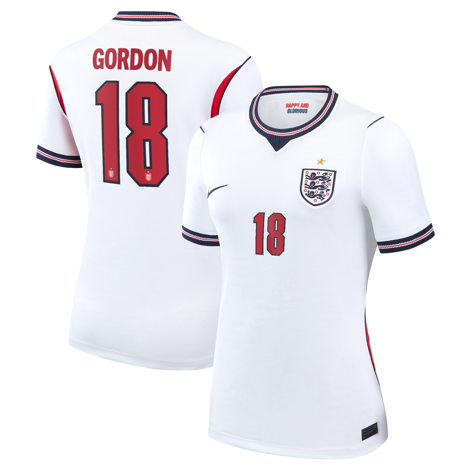 England Nike Home Stadium Shirt 2026 - Womens with Gordon 18 printing