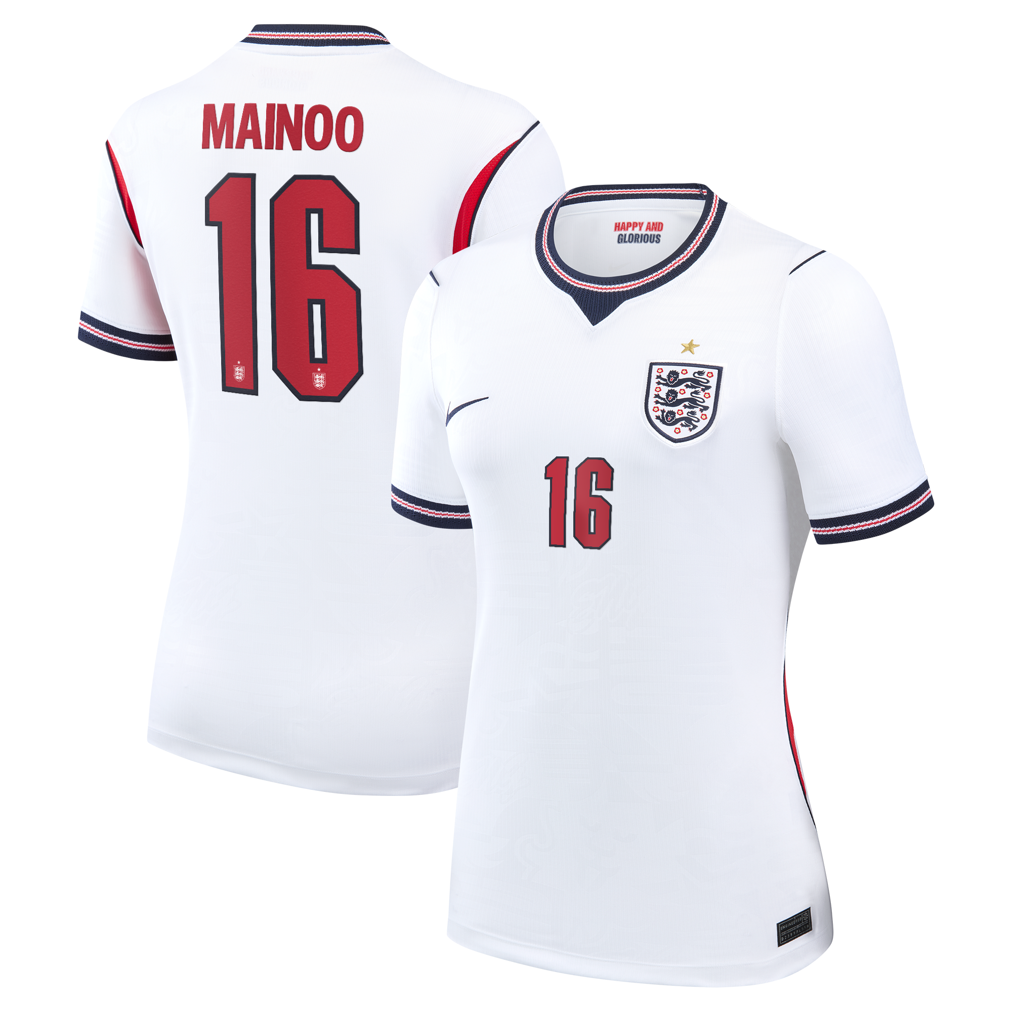 England Nike Home Stadium Shirt 2026 - Womens with Mainoo 16 printing