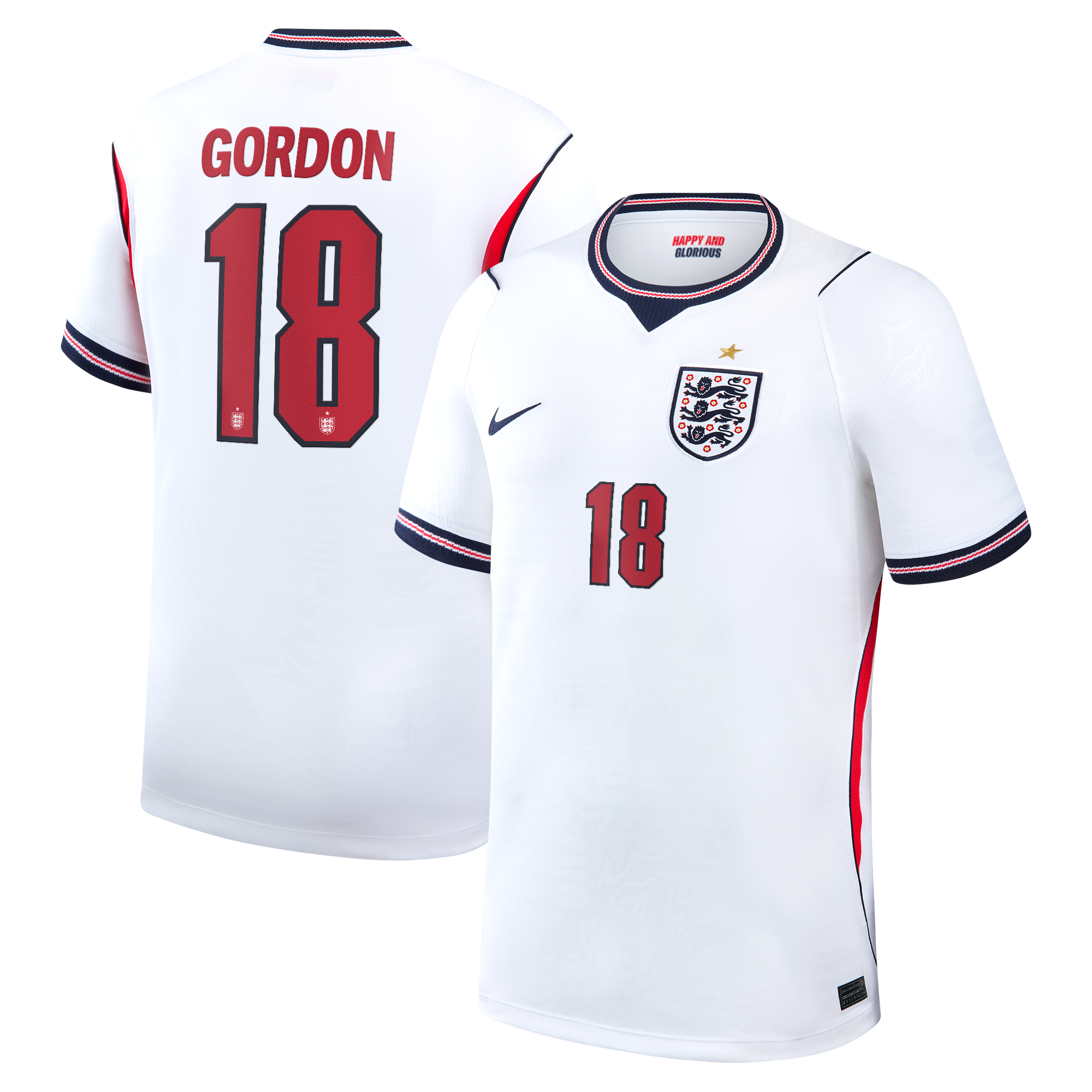 England Nike Home Stadium Shirt 2026 with Gordon 18 printing
